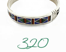 C. 1980's Zuni Inlaid Natural Gemstone .925 Silver Cuff Bracelet