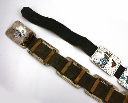 Navajo Concho Belt .925 Silver Inlaid Signed Benjamin Becenti C.80's