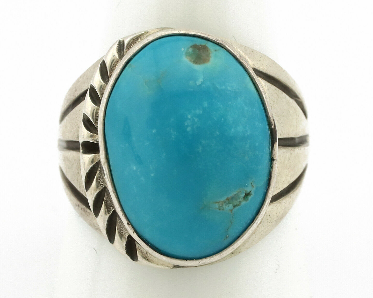 Navajo Ring .925 Silver Morenci Turquoise Native American Artist C.80's