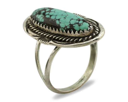 Navajo Ring .925 Silver Spiderweb Turquoise Native American Artist C.1980's