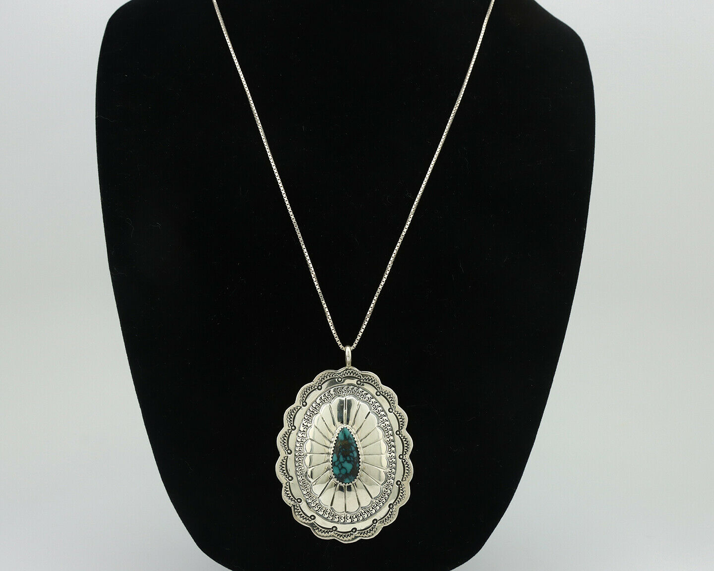 Navajo Necklace .925 Silver Spiderweb Turquoise Signed Marcella James C.80's