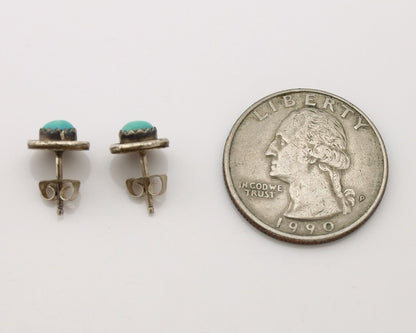 Zuni Earrings 925 Silver Sleeping Beauty Turquoise Native American Artist C.80's