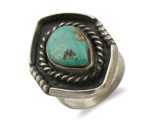 Navajo Ring .925 Silver Kingman Turquoise Native American Artist C.1980's