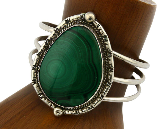 Navajo Malachite Bracelet SOLID .925 Silver Signed Artist KH C.80's