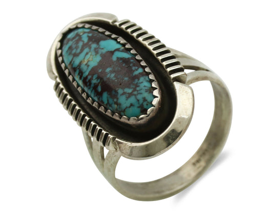 Navajo Ring .925 Silver Spiderweb Turquoise Artist Signed B C.1980's