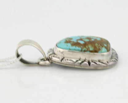 Navajo Kingman Turquoise Pendant .925 Silver Hand Stamped Signed Gecko C.80's