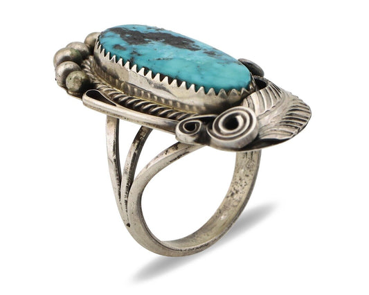 Navajo Inlay Band Ring 925 Silver Blue Morenci Turquoise Signed Justin Morris