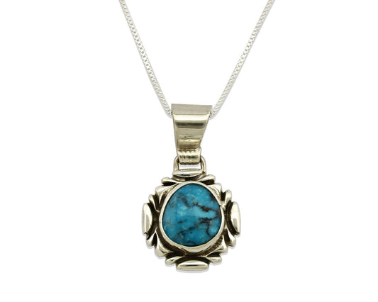 Navajo Necklace .925 Silver Blue Turquoise Artist Signed Sun C.1980's