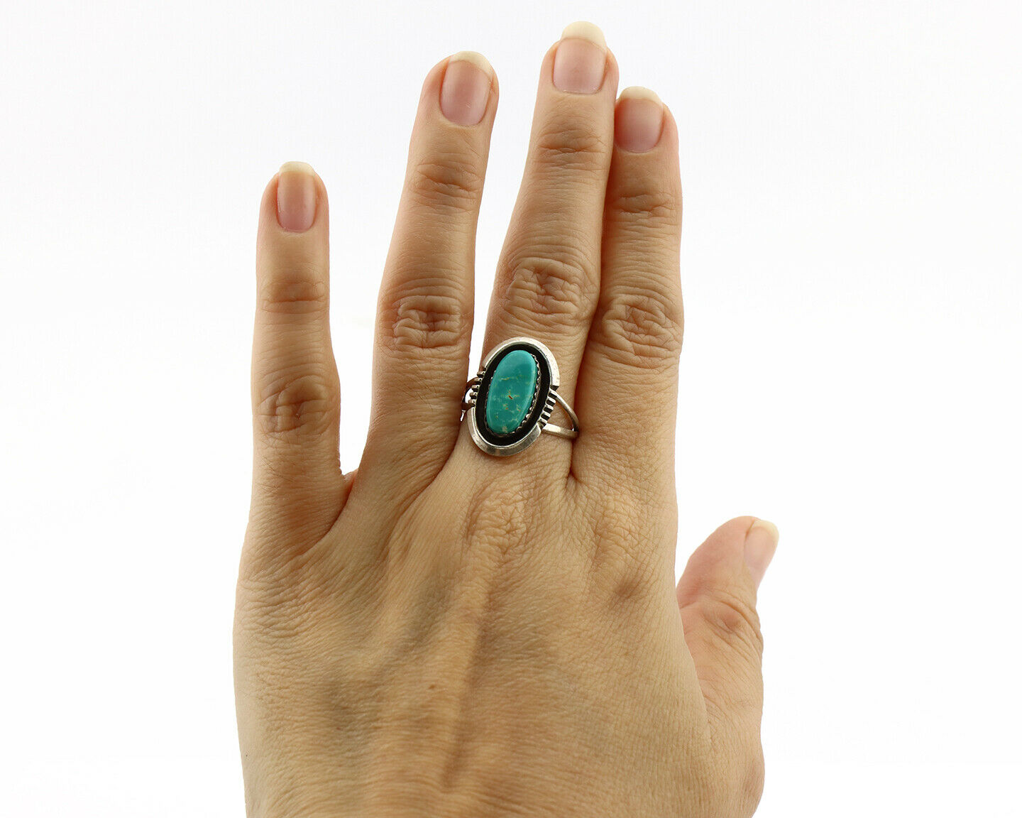 Navajo Ring .925 Silver Kingman Turquoise Native American Artist C.1980's