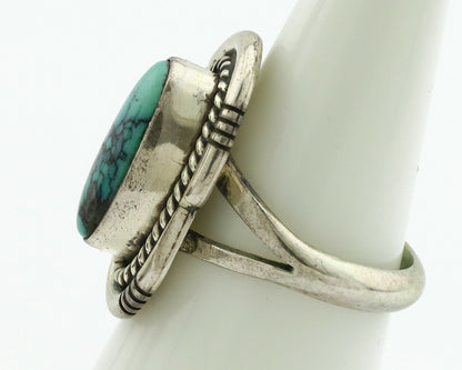 Navajo Ring .925 Silver Spiderweb Turquoise Artist Signed B C.1980's