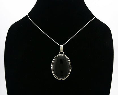 Navajo Onyx Necklace .925 Silver Artist Signed Native American C.80's