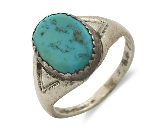 Zuni Ring .925 Silver Natural Blue Turquoise Native American Artist C.1980's