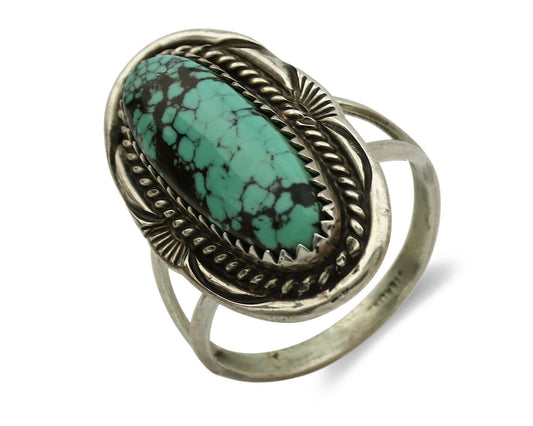 Navajo Ring .925 Silver Spiderweb Turquoise Native American Artist C.1980's