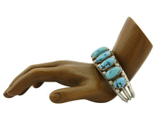 Navajo Bracelet .925 Silver Sleeping Beauty Turquoise Artist Signed M Circa 80's