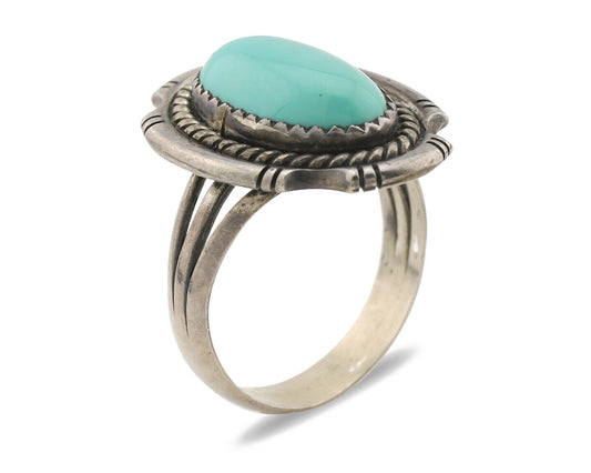 Navajo Ring .925 Silver Sleeping Beauty Turquoise Native Artist C.1980s