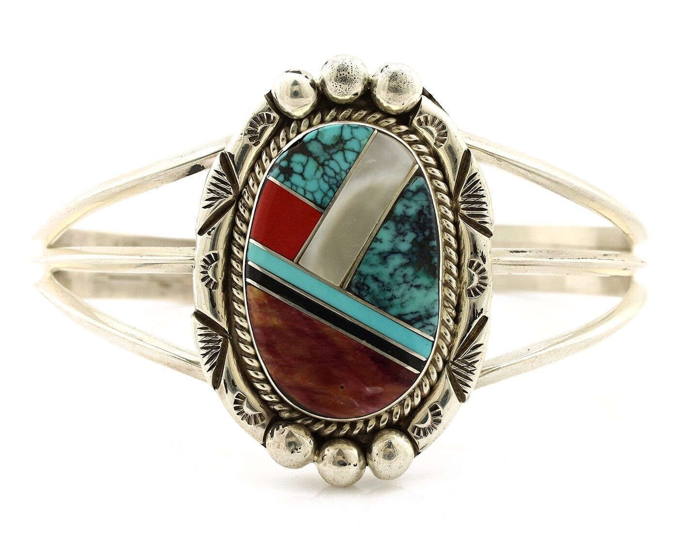 Navajo Cuff Bracelet 925 Silver Natural Gemstone Artist Signed V & N EDSITTY C80