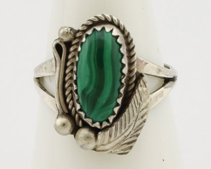 Navajo Ring 925 Silver Natural Malachite Artist Signed Justin Morris C.80's