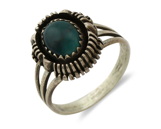 Navajo Ring .925 Silver Black Turquoise Artist Signed T.I.W C.80's