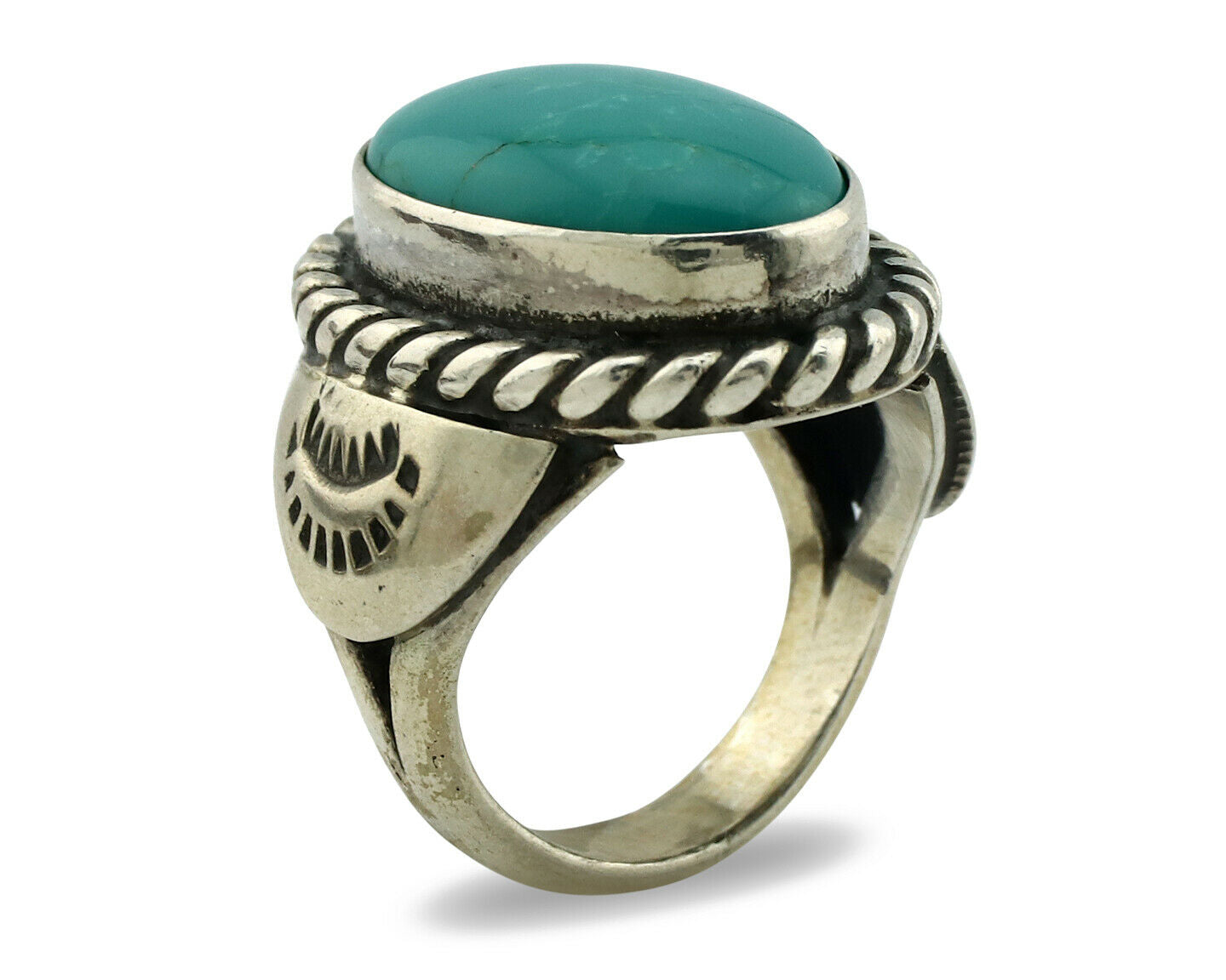 Navajo Ring .925 Silver Blue Green Southwest Turquoise Native Artist C.80's