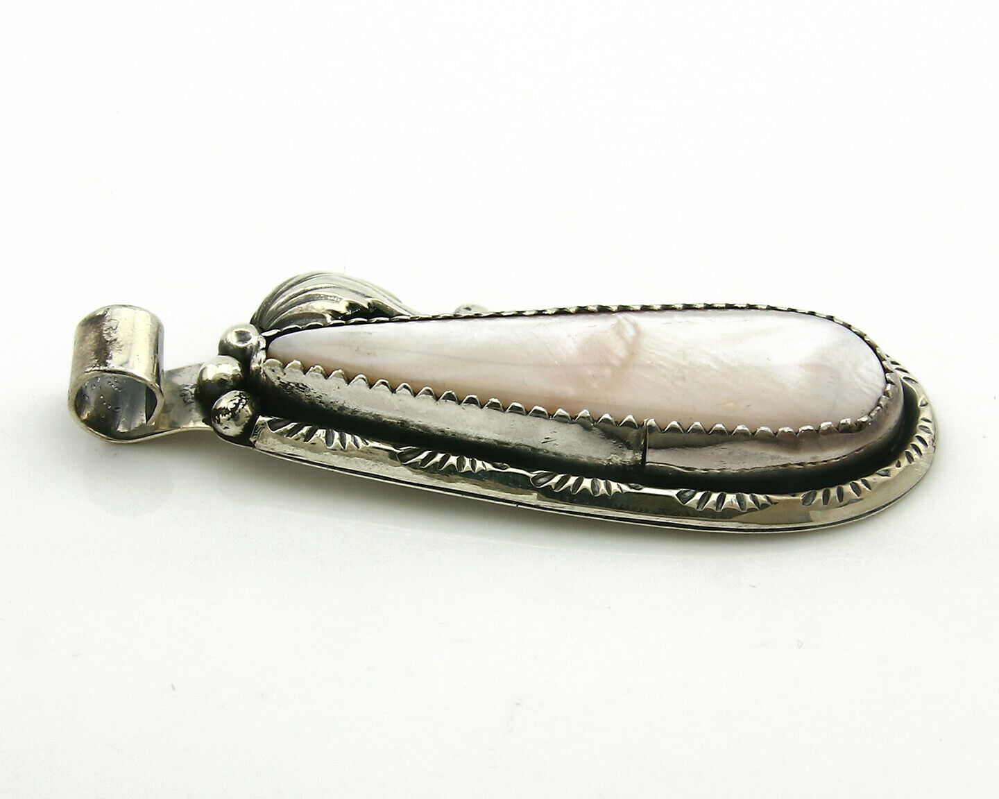 Navajo Pendant .925 Silver Real Natural Pink Mussel Signed Yazzie C.80's