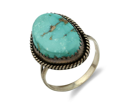 Navajo Ring .925 Silver Morenci Turquoise Handmade Native American Artist C.80's