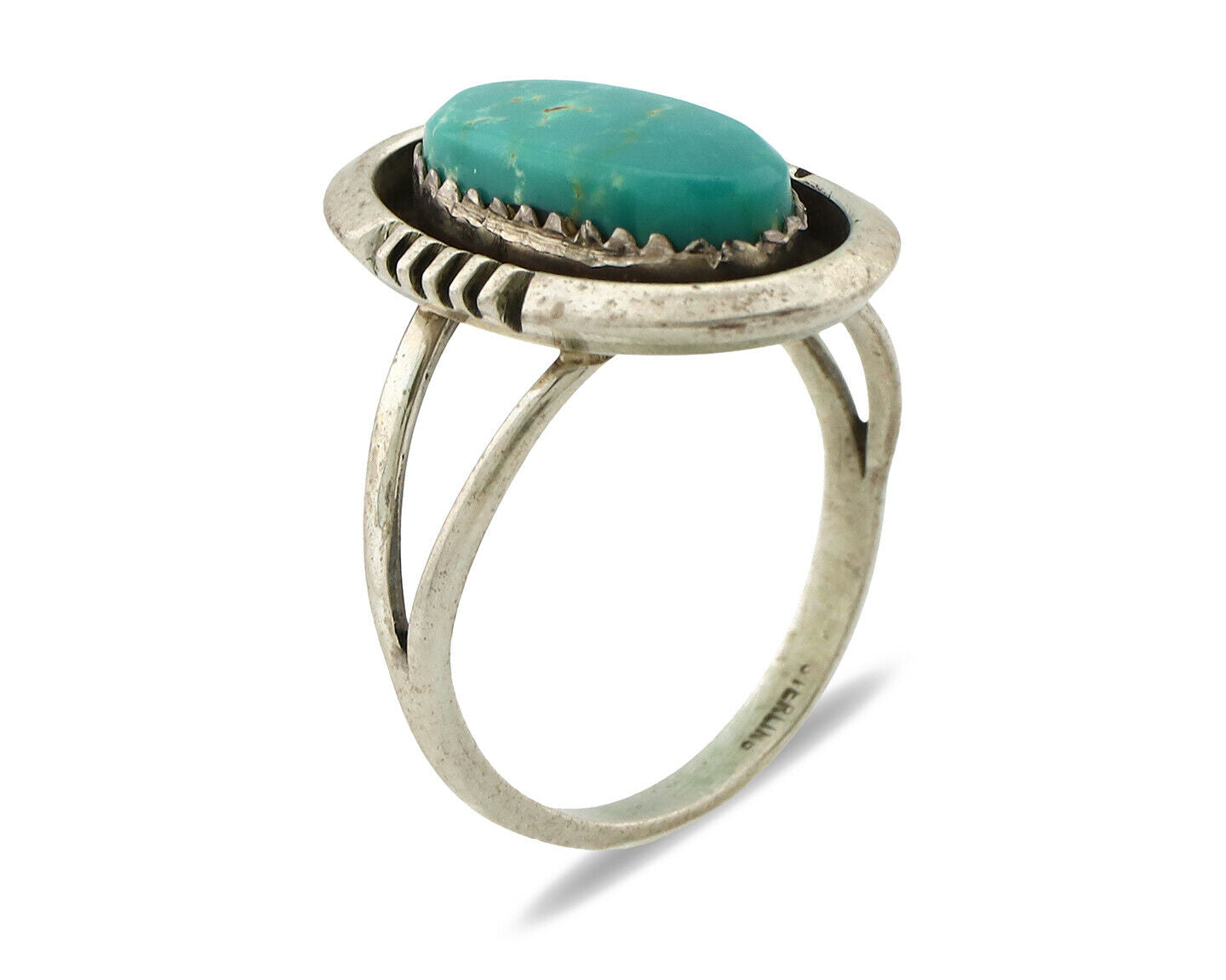 Navajo Ring .925 Silver Kingman Turquoise Native American Artist C.1980's