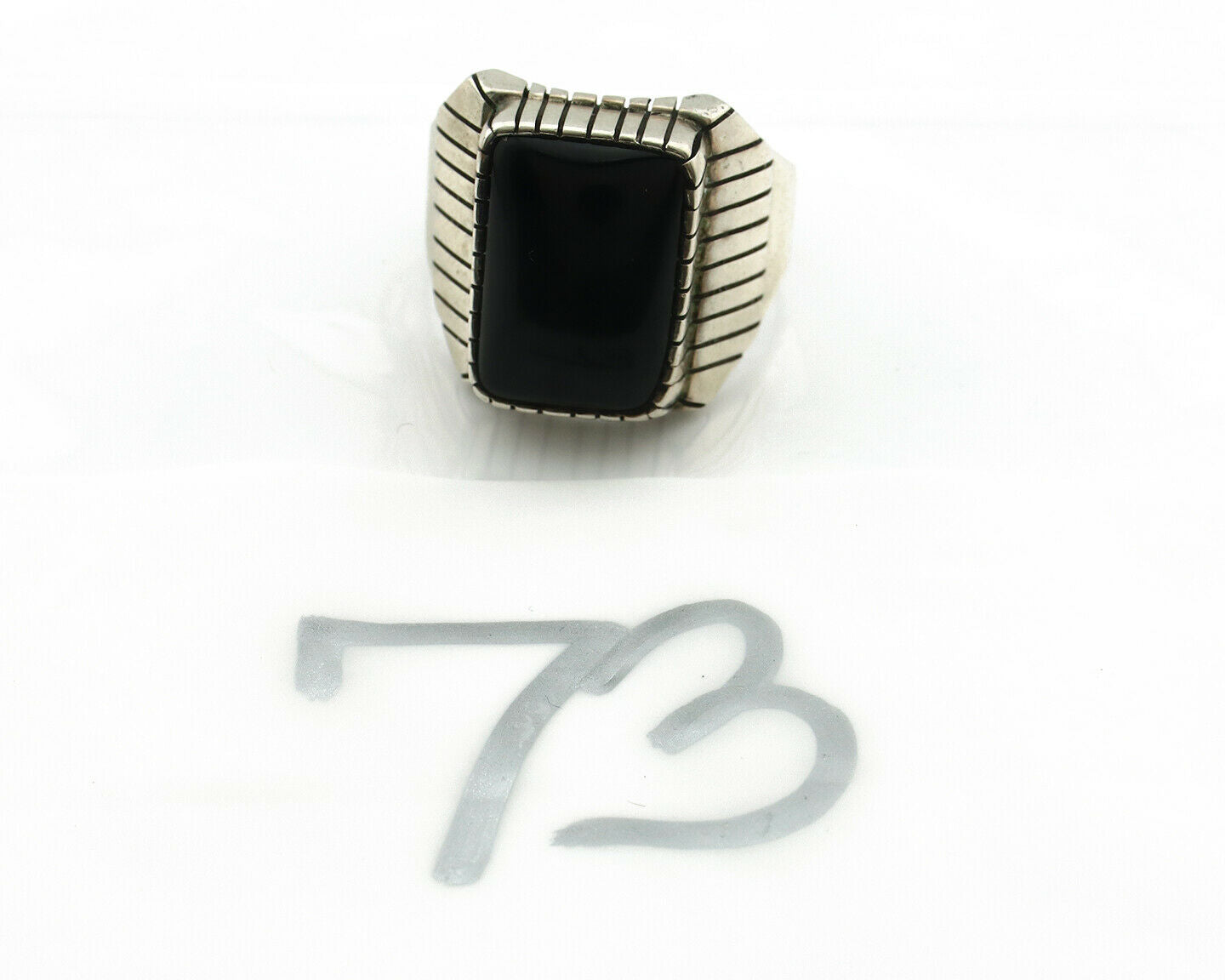 Navajo Ring .925 Silver Handmade Black Onyx Artist Signed C.80's