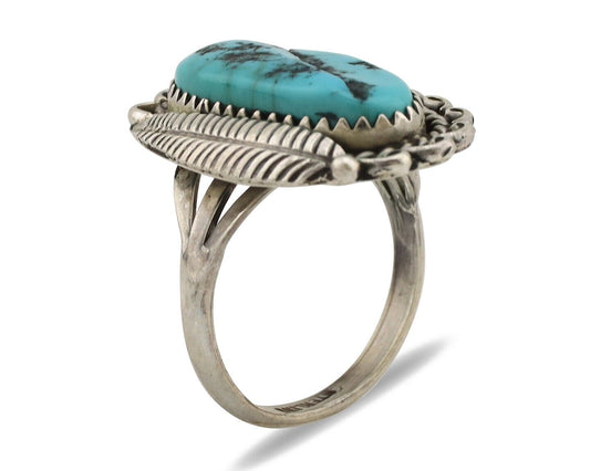 Navajo Ring .925 Silver Sleeping Beauty Turquoise Native American Artist C.80's