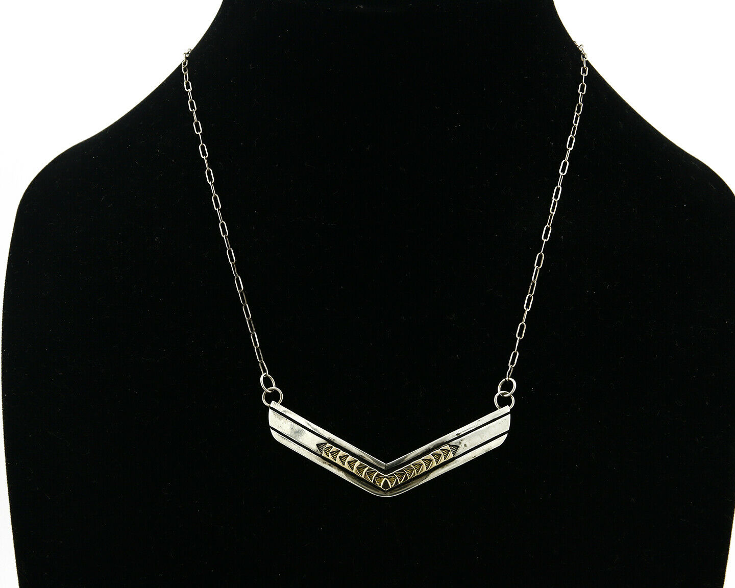 Women's Navajo Necklace .925 Silver & 14k SOLID Gold MM Rogers AS
