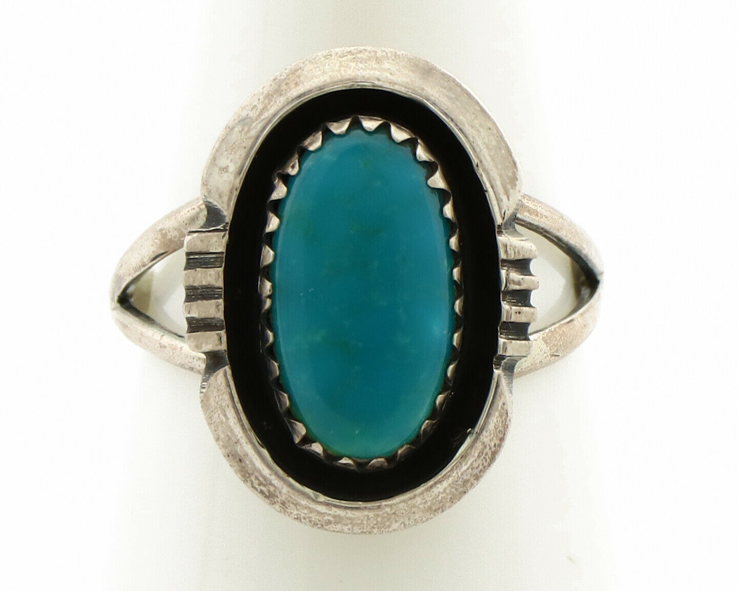 Navajo Ring .925 Silver Nevada Turquoise Native American Artist C.1980's