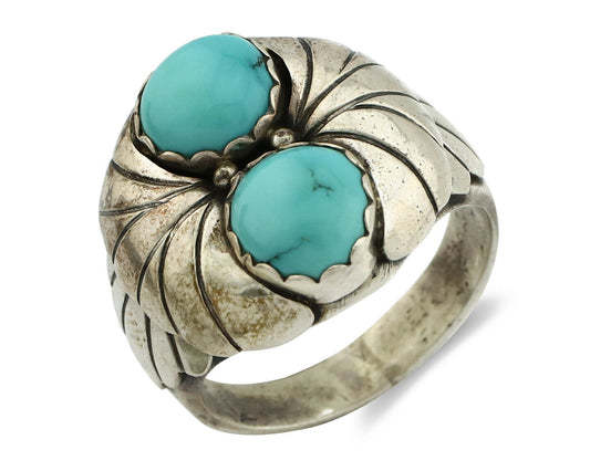 Navajo Ring .925 Silver Blue Turquoise Native American Artist C.80's