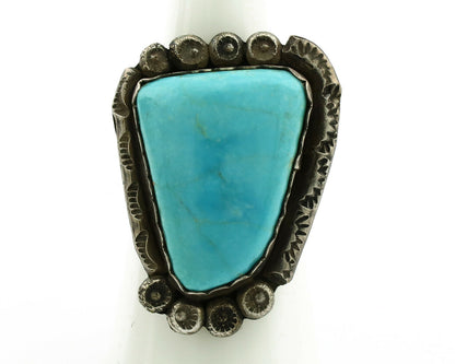 Navajo Ring .925 Silver Blue Turquoise Artist Signed R C.1980's