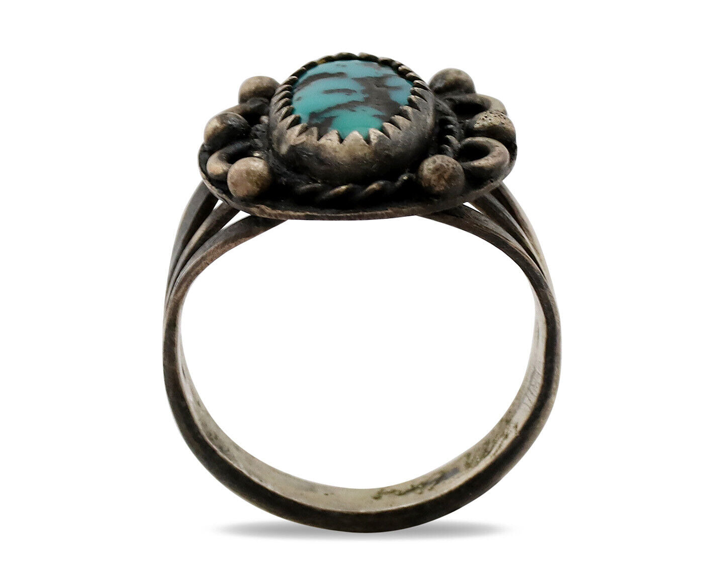 Navajo Ring .925 Silver Blue Turquoise Artist Signed F C.80's