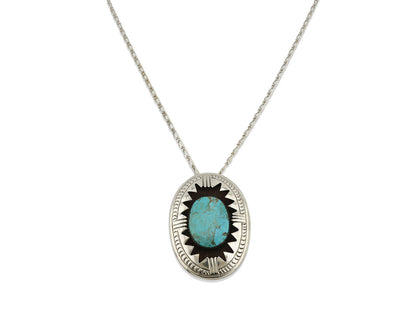 Navajo Pendant .925 Silver Morenci Turquoise Native American C.80's