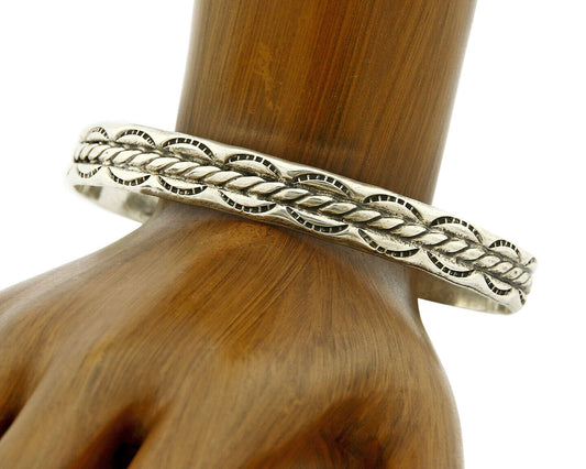 Small Women's Navajo Bracelet .925 Silver Handmade Cuff Signed Montoya C.1980's