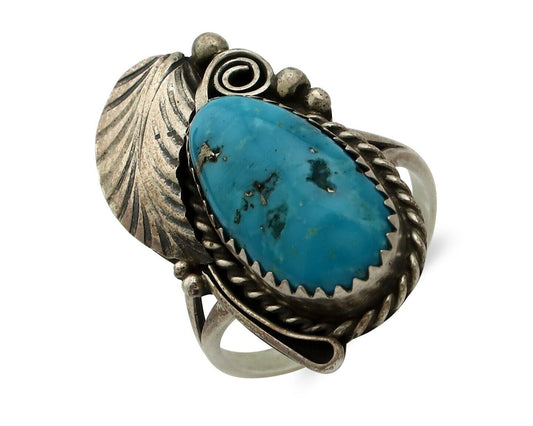 Navajo Ring 925 Silver Natural Morenci Turquoise Artist Signed Justin Morris