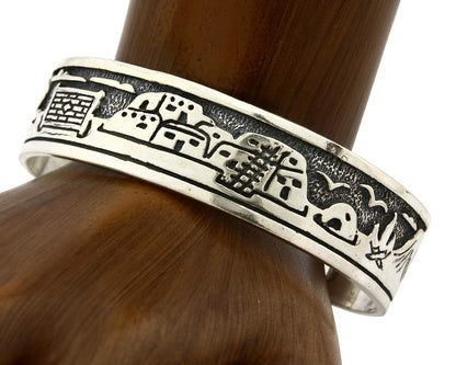 Navajo Bracelet SOLID .925 Silver Hand Stamped Cuff Artist Signed Masha C.80's