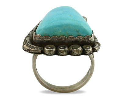 Navajo Ring .925 Silver Blue Turquoise Artist Signed R C.1980's