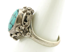 Navajo Ring 925 Silver Blue Spiderweb Turquoise Signed Cody C.80's