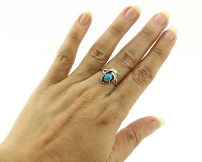 Navajo Ring .925 Silver Blue Gem Turquoise Native American Artist C.80's