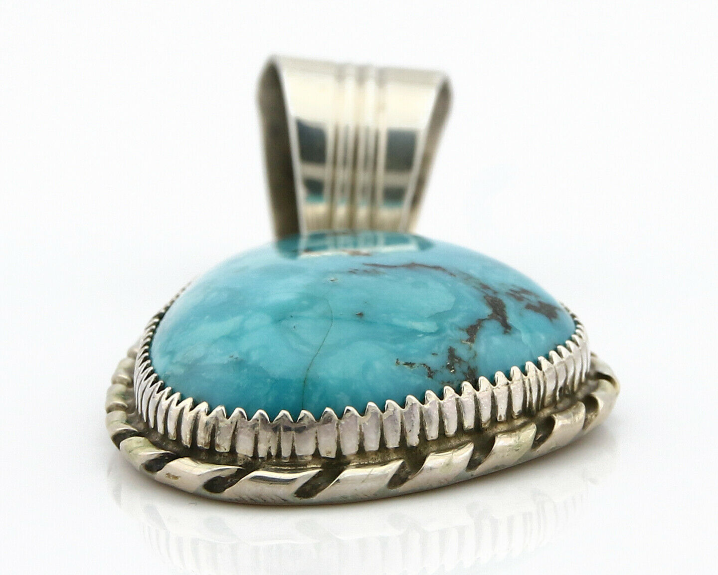 Navajo Pendant Turquoise Mountain .925 Silver Signed LTB C.80's