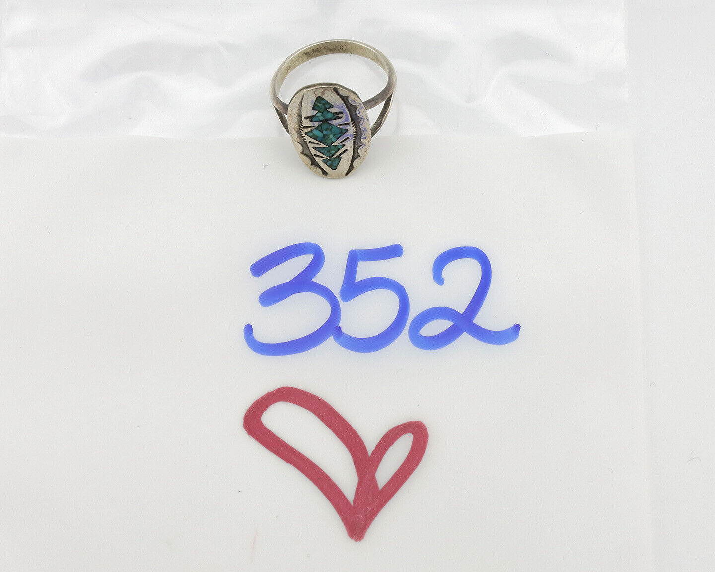 Navajo Ring 925 Silver Chip Inlay Turquoise Artist Signed NAKAI C.80's