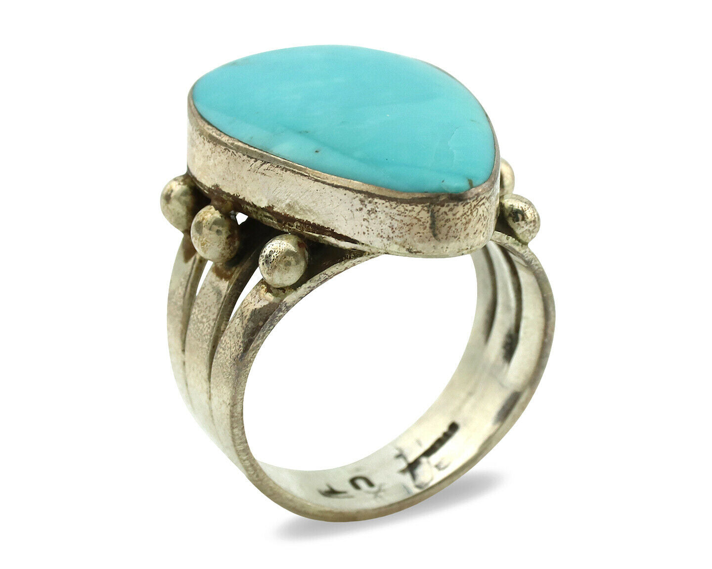 Navajo Ring .925 Silver Blue Turquoise Artist Signed UT C.1980's