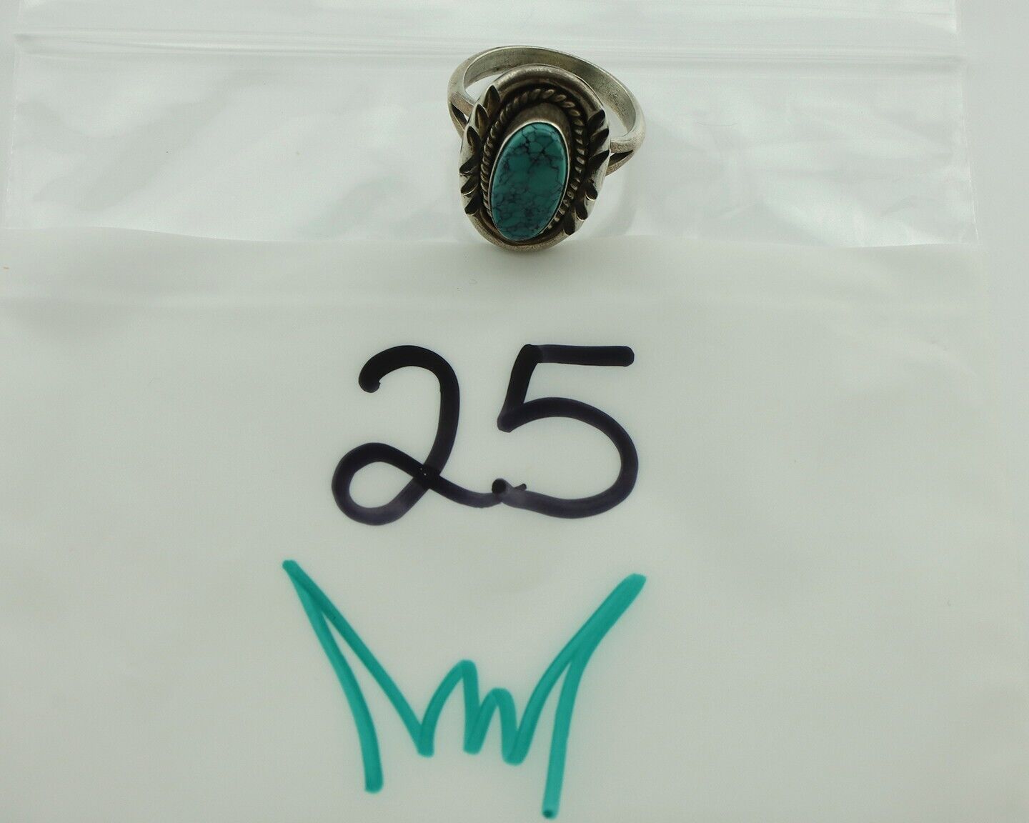 Navajo Ring 925 Silver Blue Spiderweb Turquoise Native American Artist C.80's