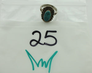 Navajo Ring 925 Silver Blue Spiderweb Turquoise Native American Artist C.80's