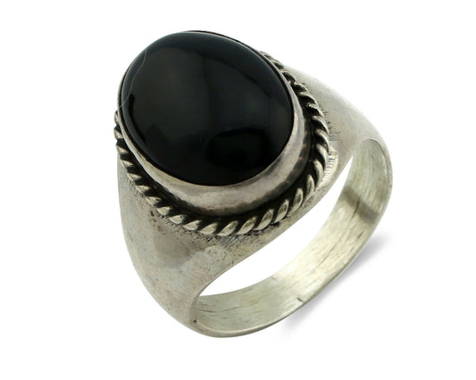 Navajo Ring .925 Silver Handmade Black Onyx Native American Artist C.80's