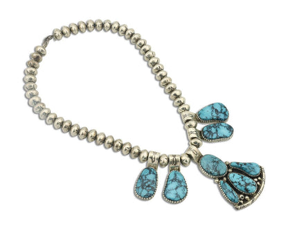 Navajo Necklace 925 Silver Blue Spiderweb Turquoise Signed CD C.80's