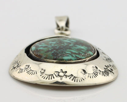 Navajo Pendant 925 Silver Spiderweb Turquoise Artist Signed C Montoya C.80's