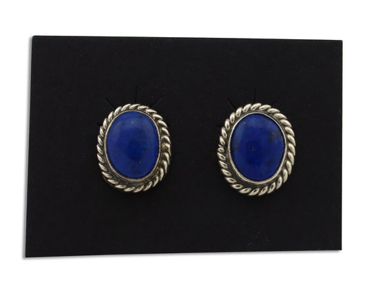 Navajo Earrings 925 Silver Natural Mined Lapis Native American Artist C80s