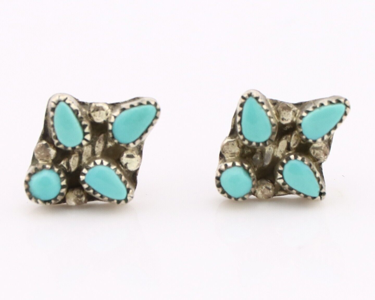 Zuni Earrings 925 Silver Sleeping Beauty Turquoise Native American Artist C.80's